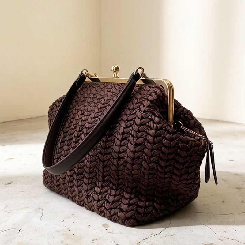 Luxury Bags 2026 - 손으로 짠 키스락 프레임 숄더 라피아