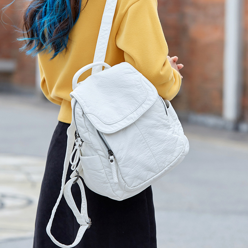 Luxury Bags White - 여성용 배낭 화이트 워싱 가죽 배낭,