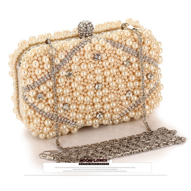 Luxury Bags White - 럭셔리 크리스탈 비즈 진주 이브닝 클러치