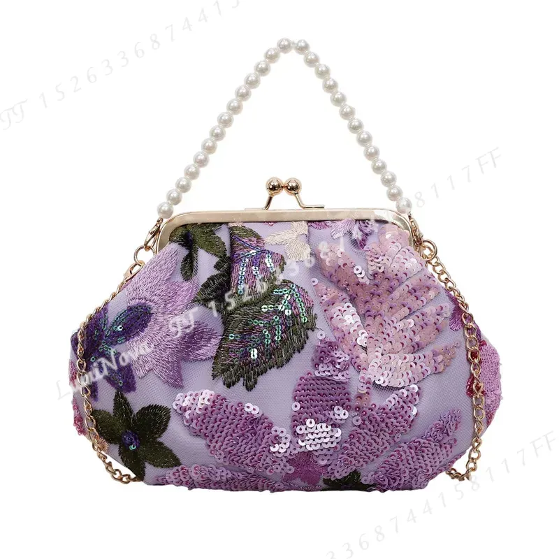 Luxury Bags For Men - 꽃 모양 스팽글 자수 진주 클러치