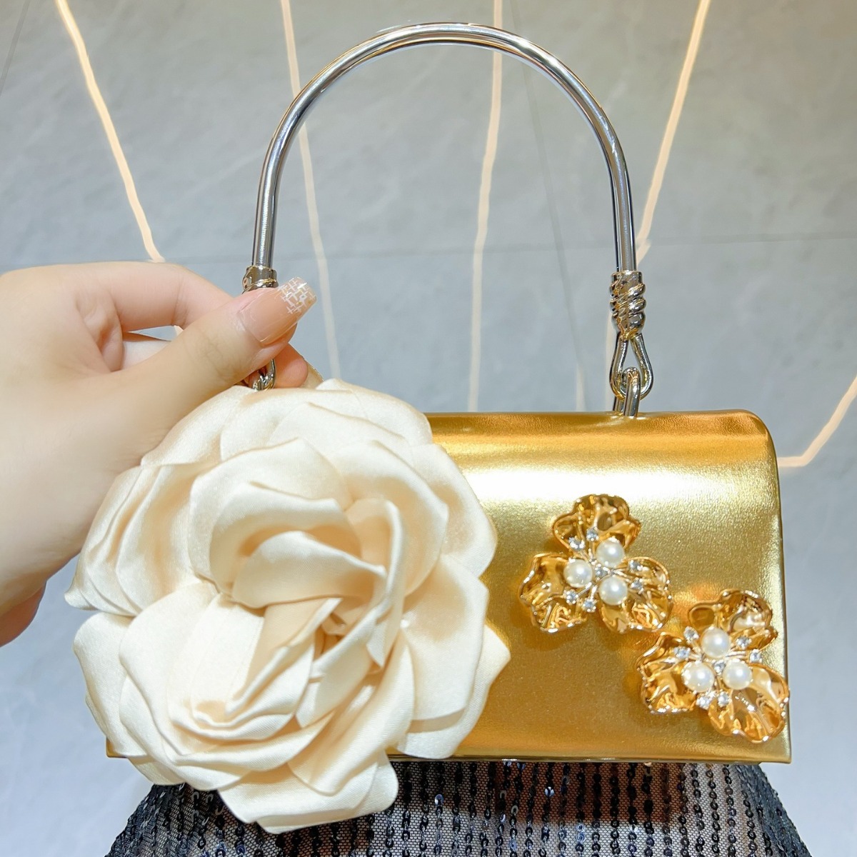 럭셔리 골드 3D 꽃 클러치 백 여성 공식 생일 파티  - Luxury Bags White 리뷰 및 가격