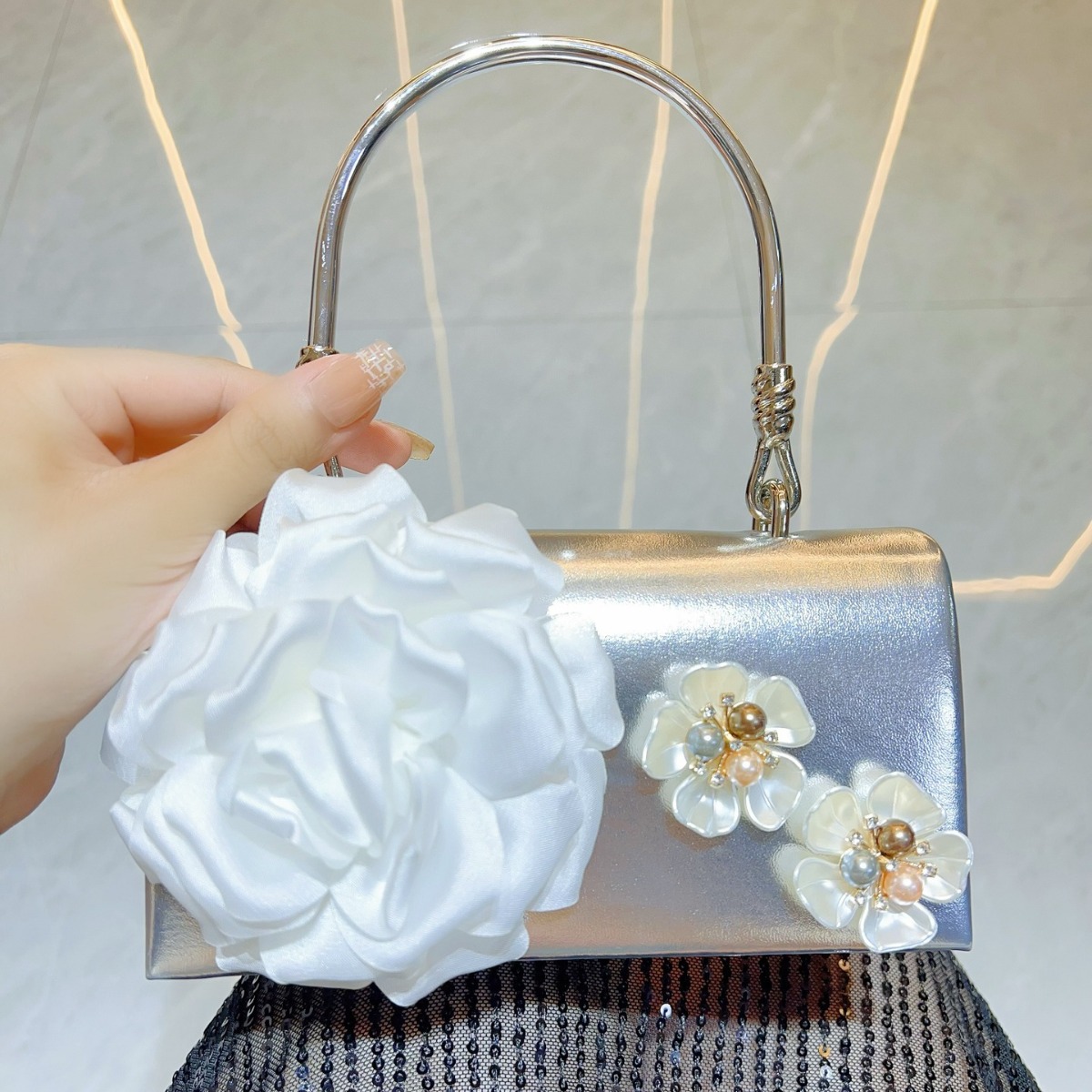 럭셔리 골드 3D 꽃 클러치 백 여성 공식 생일 파티  - Luxury Bags White 리뷰 및 가격