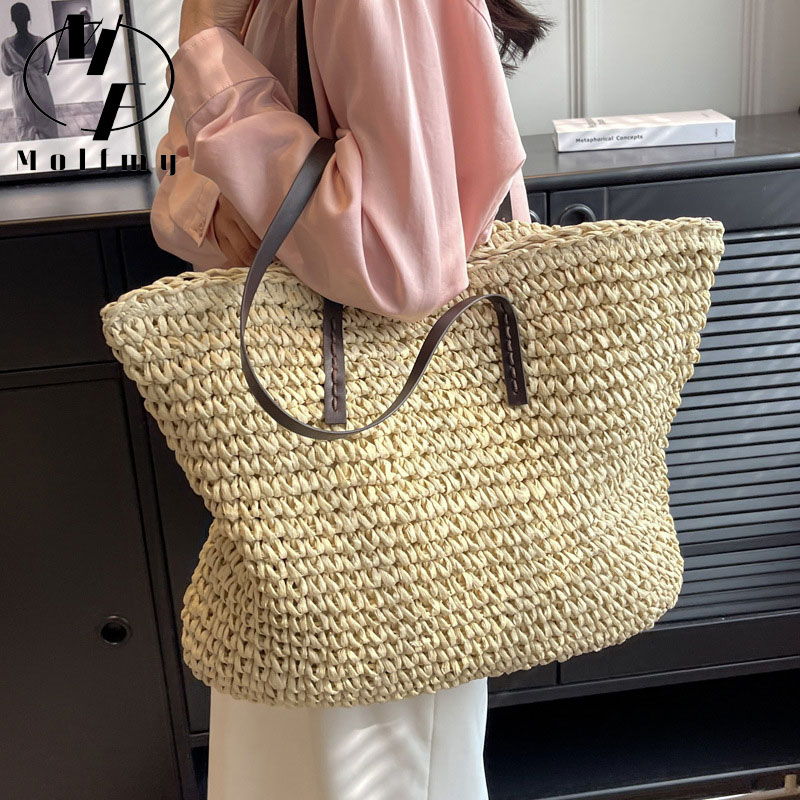 밀짚 짠 토트 백 캐주얼 대형 럭셔리 디자인 용량 핸드 - Luxury Bags Vendor 리뷰 및 가격