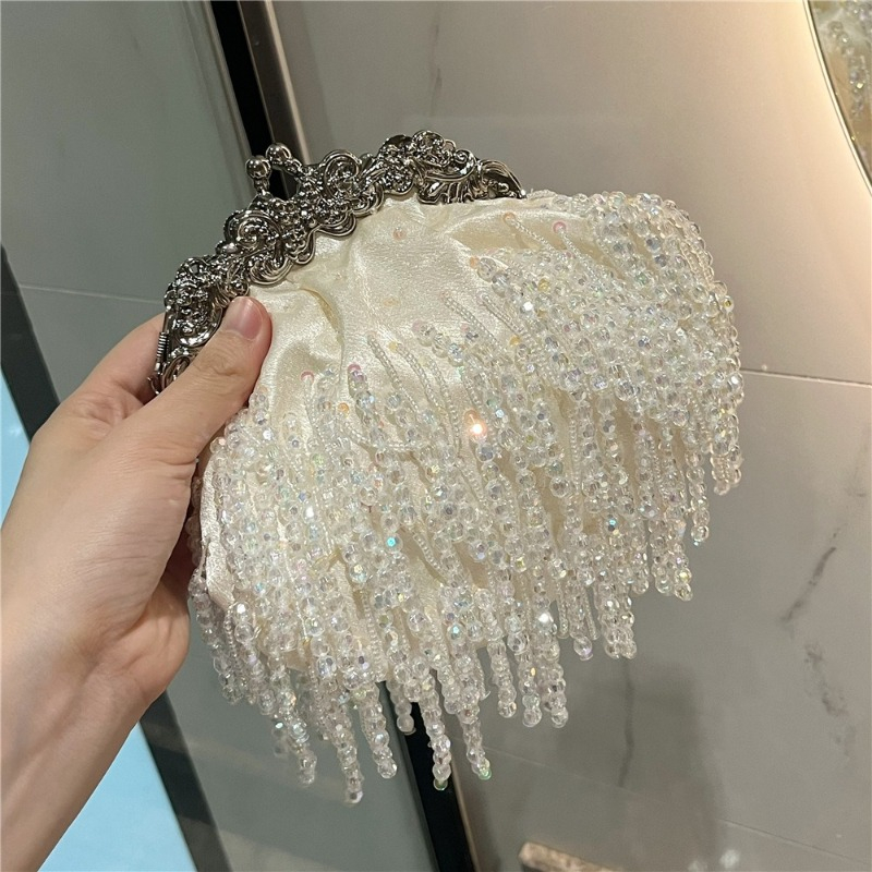 우아한 빈티지 술 실크 새틴 구슬 자수 핸드백 신부 가 - Luxury Bags White 리뷰 및 가격